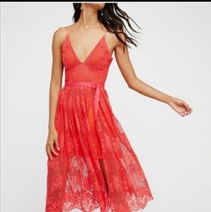 Free People Matchpoint Watermelon size 2 lace layered dress NWOT